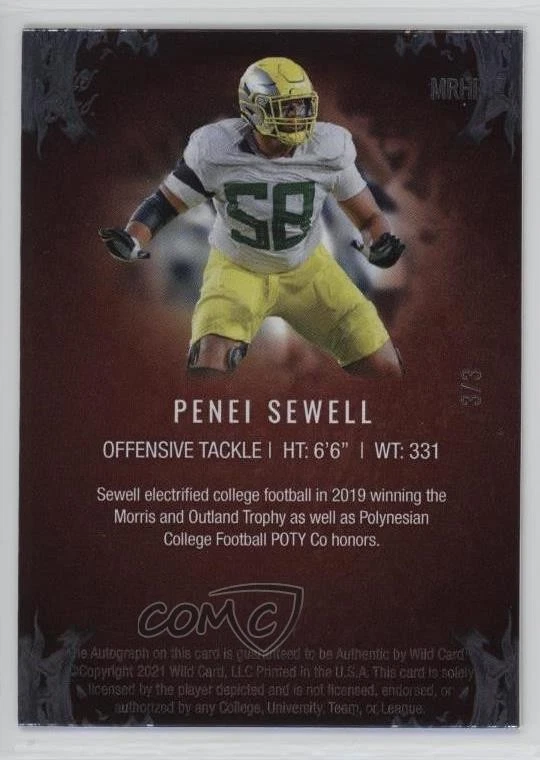 2021 MATTE Hot Rookies Chase Red - Silver Flames /3 Penei Sewell Auto RC - Image 2 of 2