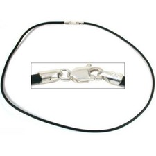 Rubber Cord Necklace Silver Clasp Black Jewelry 16"