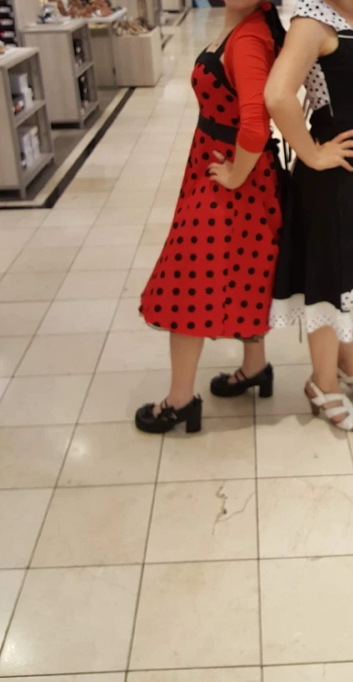 grace karin dress halter cotton pin-up red black polka dot size med - Image 3 of 4