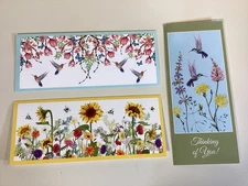 3 Birds and Flowers Themed Blank Notecards with White Envelopes 8-3/8" X 3-1/2"
