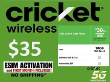 CRICKET  ▶ESIM 🍉  INCLUDES 30 DAYS UNLIMITED TALK/TEXT 10GB DATA  ✅ 5G SPEED 🍉