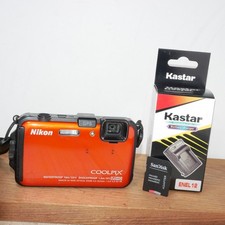 Nikon COOLPIX AW100 16MP Digital Camera Orange GOOD/TESTED W 32gb SD
