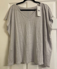 NWT 118 Eileen Fisher Nimbus Organic Linen V -Neck Square Tee 1X 2X 3X