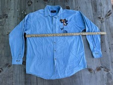 Vintage Warner Bros Exclusive Daffy Duck Embroidered Denim Shirt Sz L Button Up