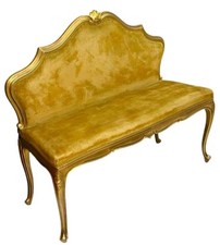 Divanetto Antico Primi '900 – 2 Posti – Intagliato e Dorato –Velluto Oro– Italia