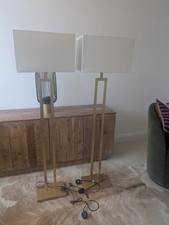 Gold Double Stem Floor Lamps with Rectangular Shades x 2