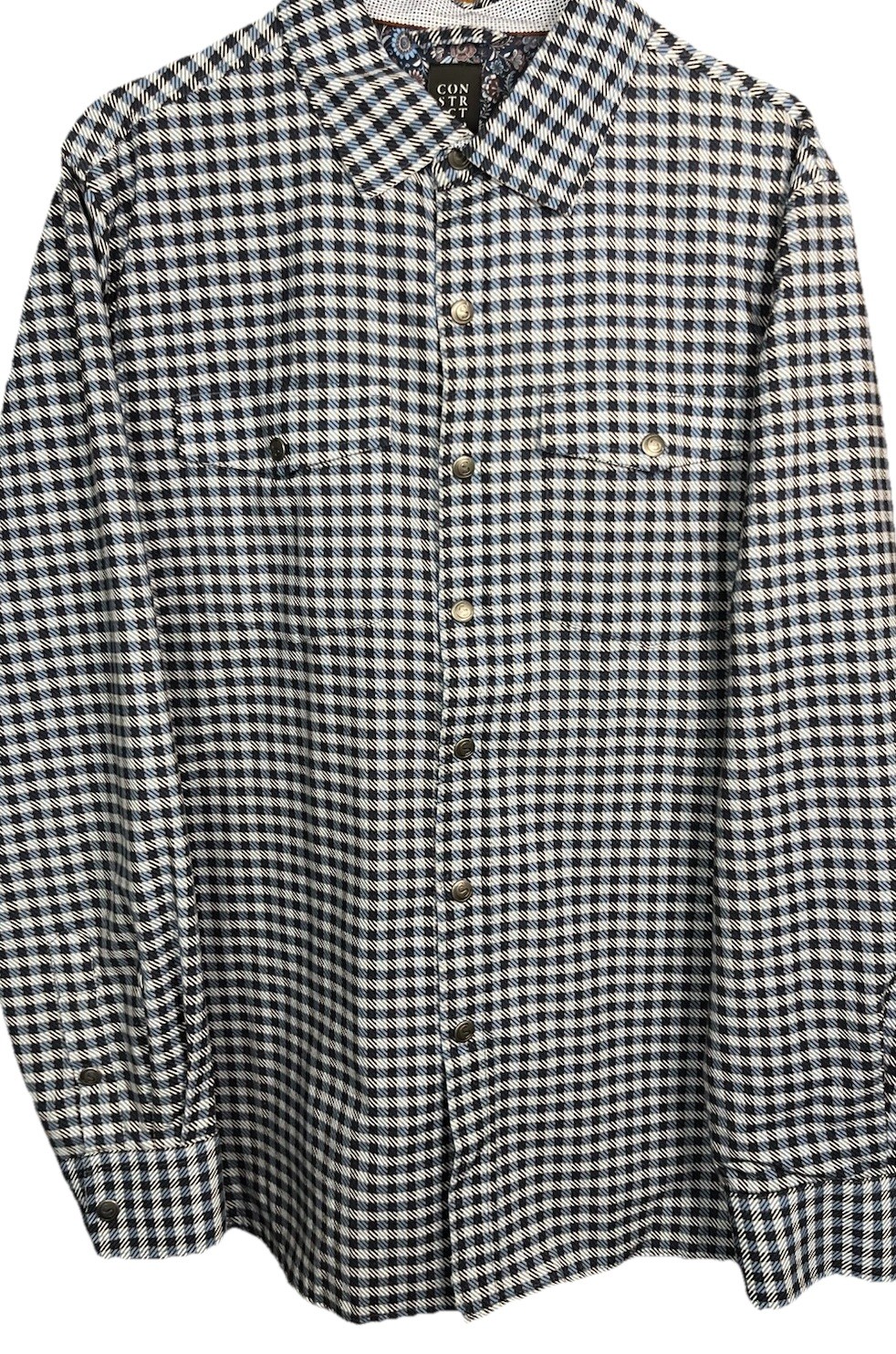 Construct Flip Cuff Snap Metal Button Down Plaid … - image 1