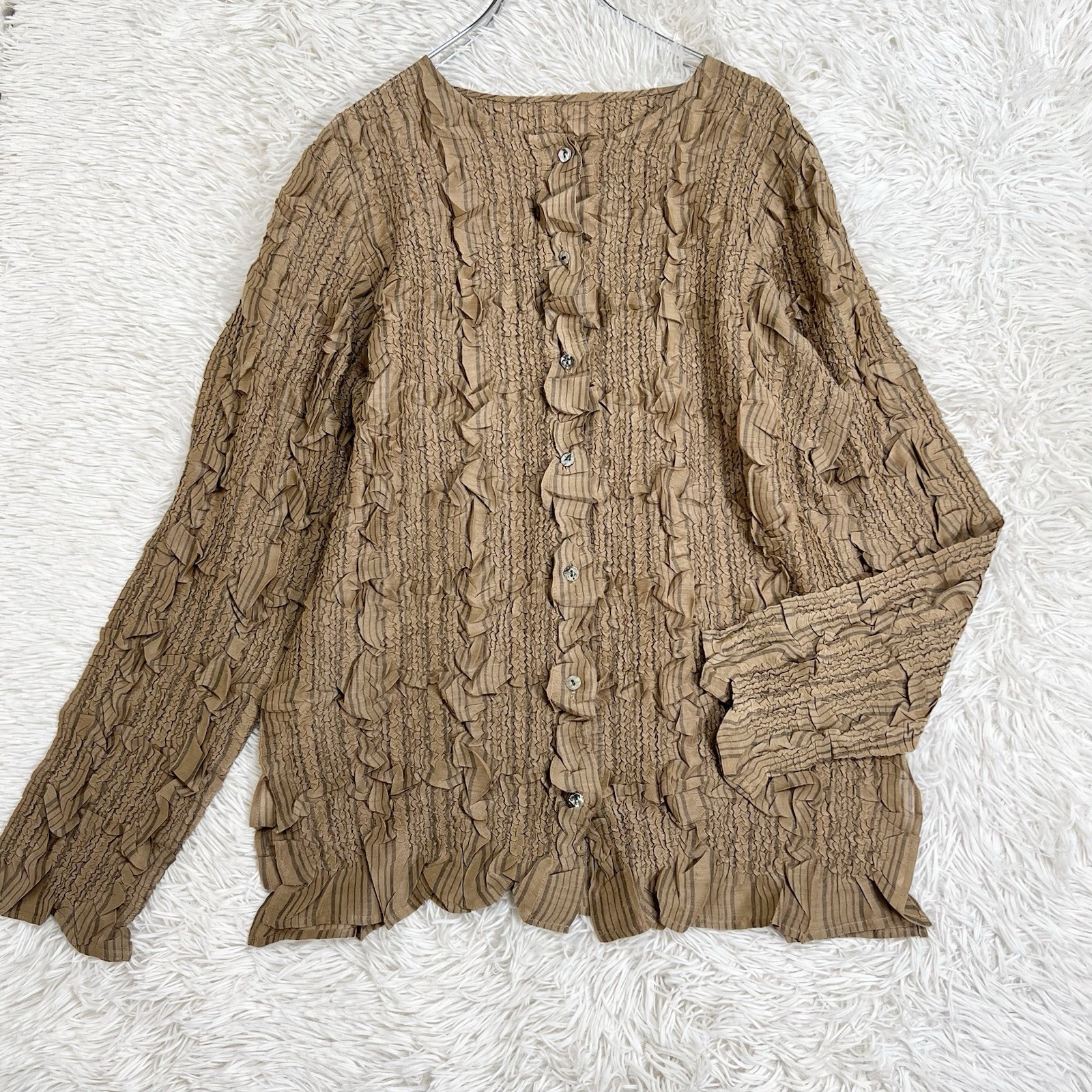 PEPLUM by YOSHIKI HISHINUMA Shirred Ruffle Blouse Lin… - Gem