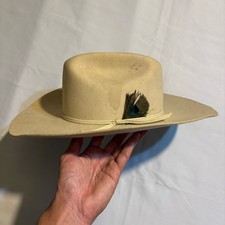 VTG Stallion By Stetson Felt Cowboy Hat W Peacock Feather Sz 7 1/8 USA