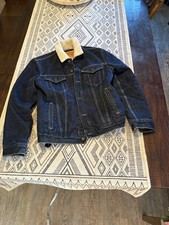 Levi's Denim Type III sherpa trucker jacket dark blue wash Mens M Snap Button