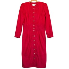 Vintage Success Dress Womens Long Sleeves Button Front Pleated Size 10 Red USA