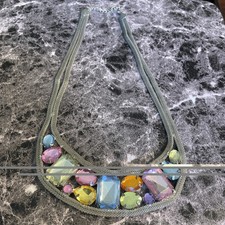 Vintage Silver Tone Multi Color Rhinestone Necklace Jewelry Nec-18