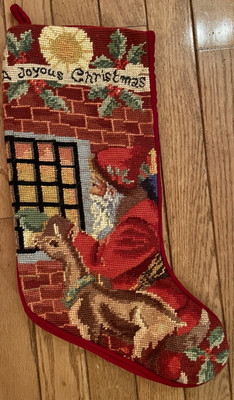 Vintage Handmade Wool Needlepoint Christmas Stocking  A JOYOUS CHRISTMAS 16 