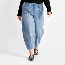Women's Mid-Rise Barrel Leg Jeans - Future Collective Medium Wash Plus Size 20