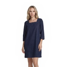 Talbots Denim 100% Cotton Shift Dress Women's Size 16 Blue Square Neck