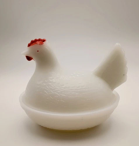 Rare Mini Milk Glass Hen on Nest Covered Candy Dish 5" Indiana Glass Vintage
