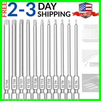 11 Piece Security Torx Bit Set T6-T40, 1/4 Inch Hex Shank S2 Steel Magnetic T...