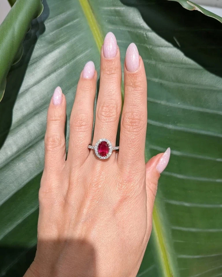 3.73 Ct Oval Cut Natural Ruby &Diamond Engagement Ring 14K Solid Real White Gold - Image 2 of 4