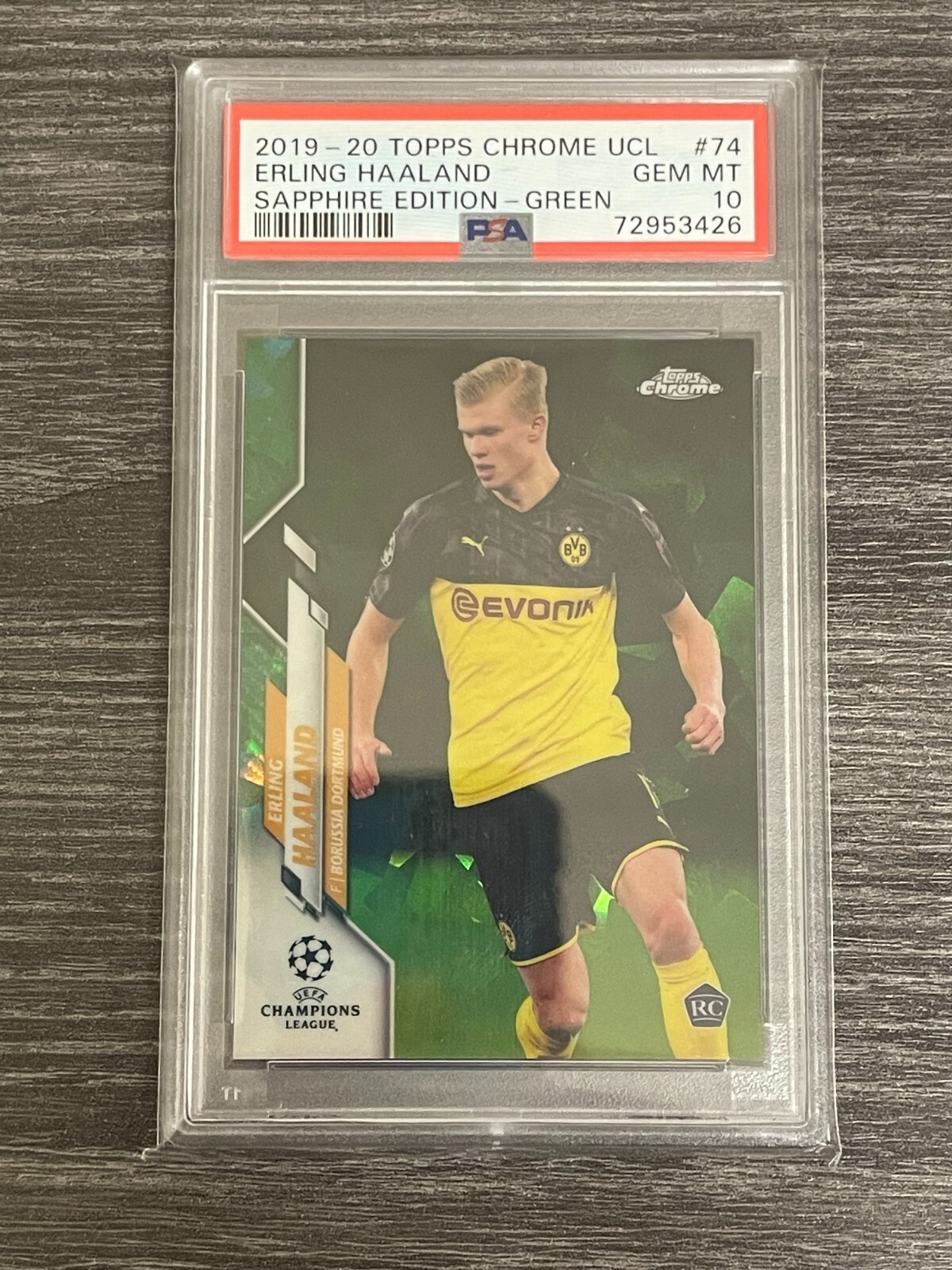 2019 Topps Chrome ERLING HAALAND Sapphire Green #74 UCL /75 ROOKIE RC PSA 10