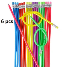 6 Pieces 12" Bendy Flexible Pencil With Eraser For Kids Writing School Student
