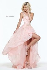 Sherri Hill 50968 Ivory/Gold winning pageant gown high low NAM IJM UNM Size: 00