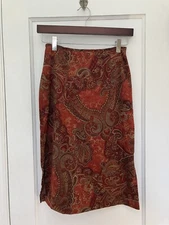 Vintage San Joy USA Women’s Medium Knee Length Skirt Orange Red Paisley Tailored