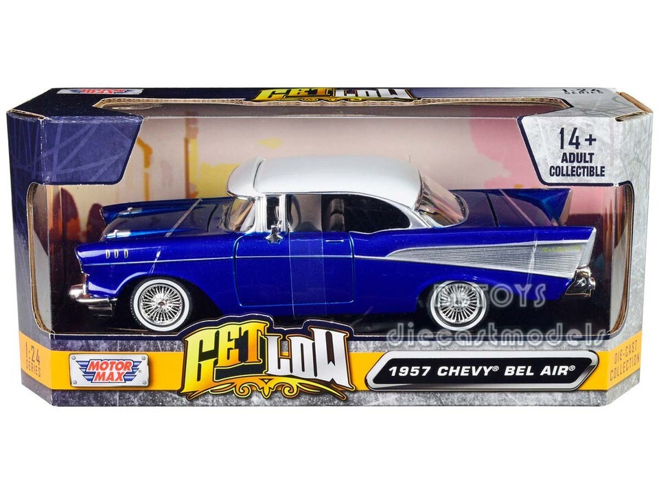 1957 CHEVROLET BEL AIR LOWRIDER CANDY BLUE 1/24 DIECAST MODEL MOTORMAX 79030