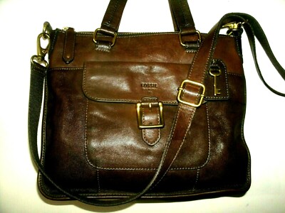 EUC FOSSIL GENUINE LEATHER BROWN SUPER CUTE PACK PACK MEDIUM EUC! Fossil Medium Sz. Brown & Black Leather Crossbody  main image 2