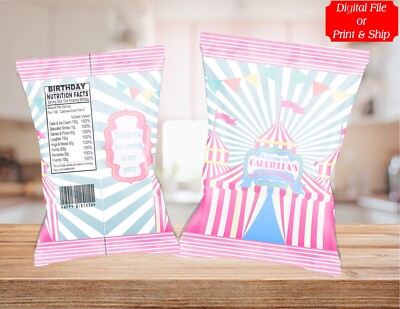 (12) Personalized CIRCUS Chip Candy Treat Bags Party Favors Printed or D. File