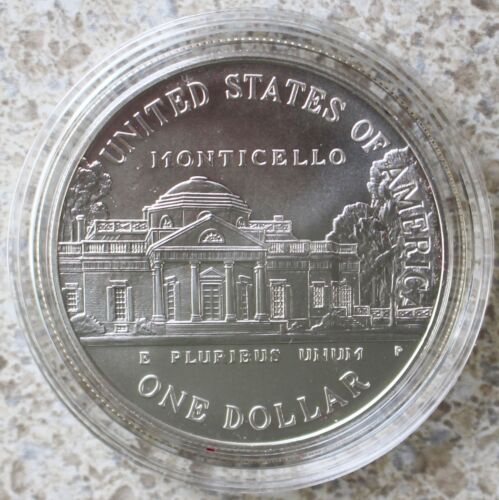 1993 Thomas Jefferson 250th BU Silver Dollar Commemorative $1 Coin Box and COA - Picture 4 of 6