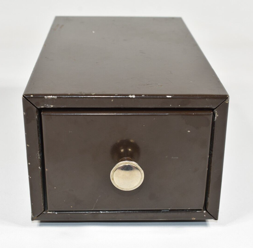 Vintage Lit-Ning 1k Card Filing Steel Storage Drawer Brown MCM 8x4.5x3.5