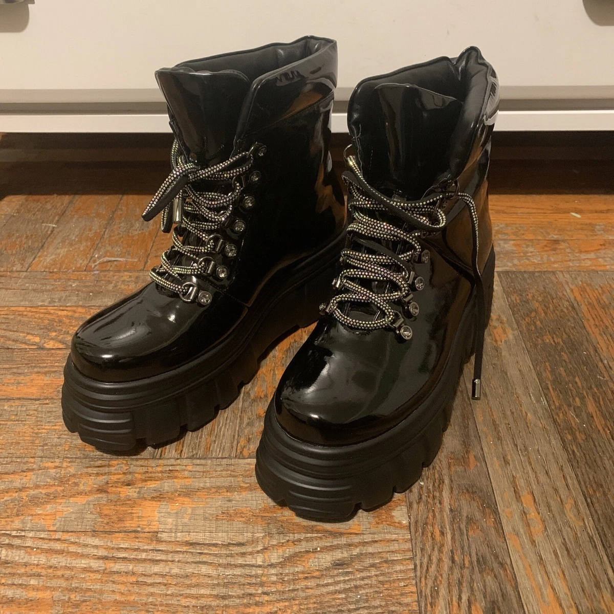 Azalea Wang Adarp Platform Boots Black Size 10