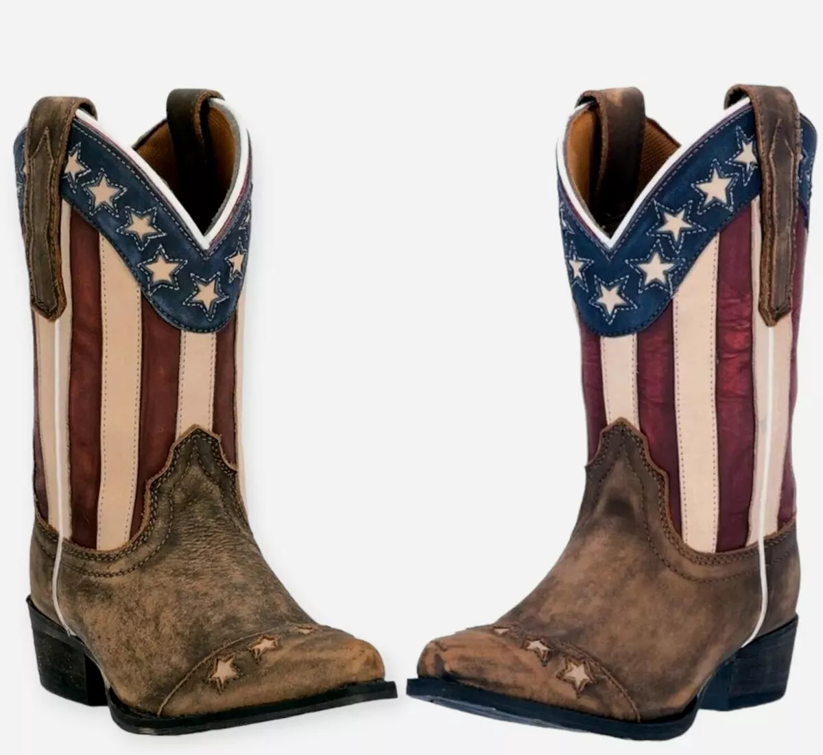 Dan Post Stars Stripes American Flag Tan Leather Cowboy Boots Little Girls