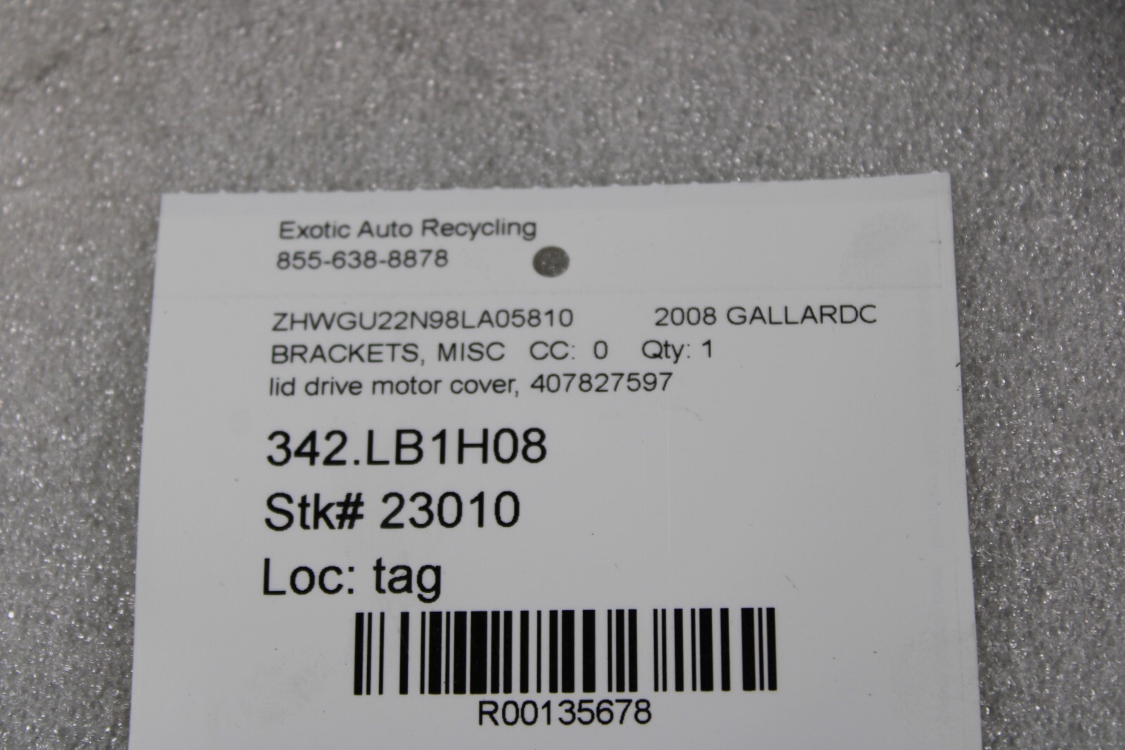 Lamborghini Gallardo, Spyder, Spoiler Motor Cover, Scuffed, Used, P/N 407827597