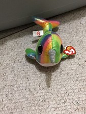 Ty Beanie Boos Nori The Narwhal Silver Horn Rainbow Beanie Plush 9"