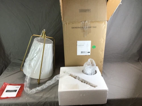 Generation Lighting 6507401–848 1-Light Satin Brass Pendant White Linen Shade - Picture 1 of 14