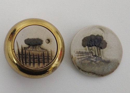 Paul Gooderham Gailey Pottery Brooch + Brass Ceramic Trinket Pot British Studio - Picture 2 of 9