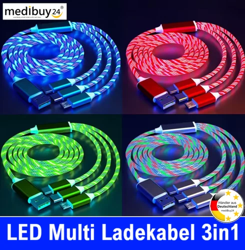3in1 Ladekabel Typ C Micro USB Handyladekabel Samsung Huawei Oppo Honor LED 1m