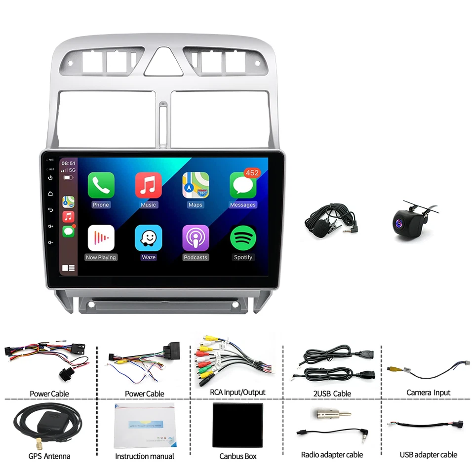 4+64G Carplay Für Peugeot 307 CC 2002-2013 Android 14 Autoradio GPS Navi SWC RDS - Bild 4 von 4