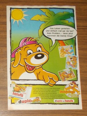 Seltene Werbung Ferrero Duplo + Hanuta DANDY DOGS SUNSHINE SPRÜCHE 1998