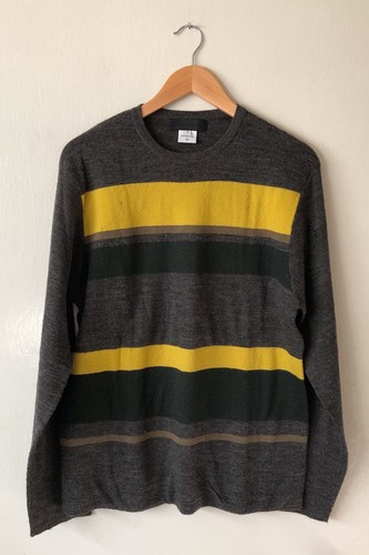 GRAY Striped Crewneck Wool Sweater Size 