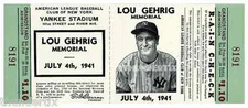 5 1941 LOU GEHRIG MEMORIAL YANKEE STADIUM BASEBALL UNUSED FULL TICKETS reprint