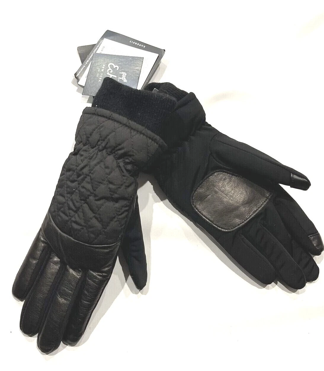 Echo women's Quilted with Leather Trim Superfit Tech Gloves - Medium - Black