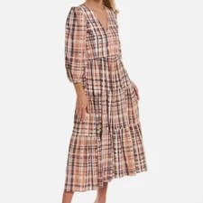 JOIE Tobey Tiered Printed Cotton Midi Dress With Pockets Size 0 NWT $348