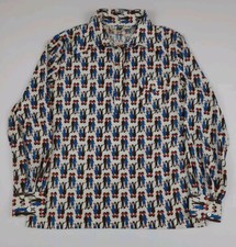 Vintage 70s Pullover Half Button Disco Shirt Multicolor Man Woman Pattern Rare