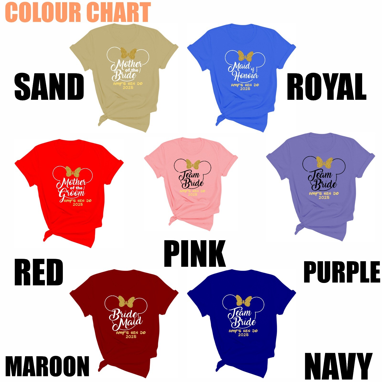 ALTRA Top Matrimonio Sposa Nome e Anno Personalizzato Disegno Topolino Faccia e Farfalla T