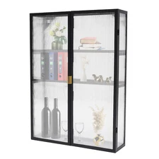 Cabinet Kitchen Storage Cupboard Wall Mount with Detachable Shelves & Glass Door