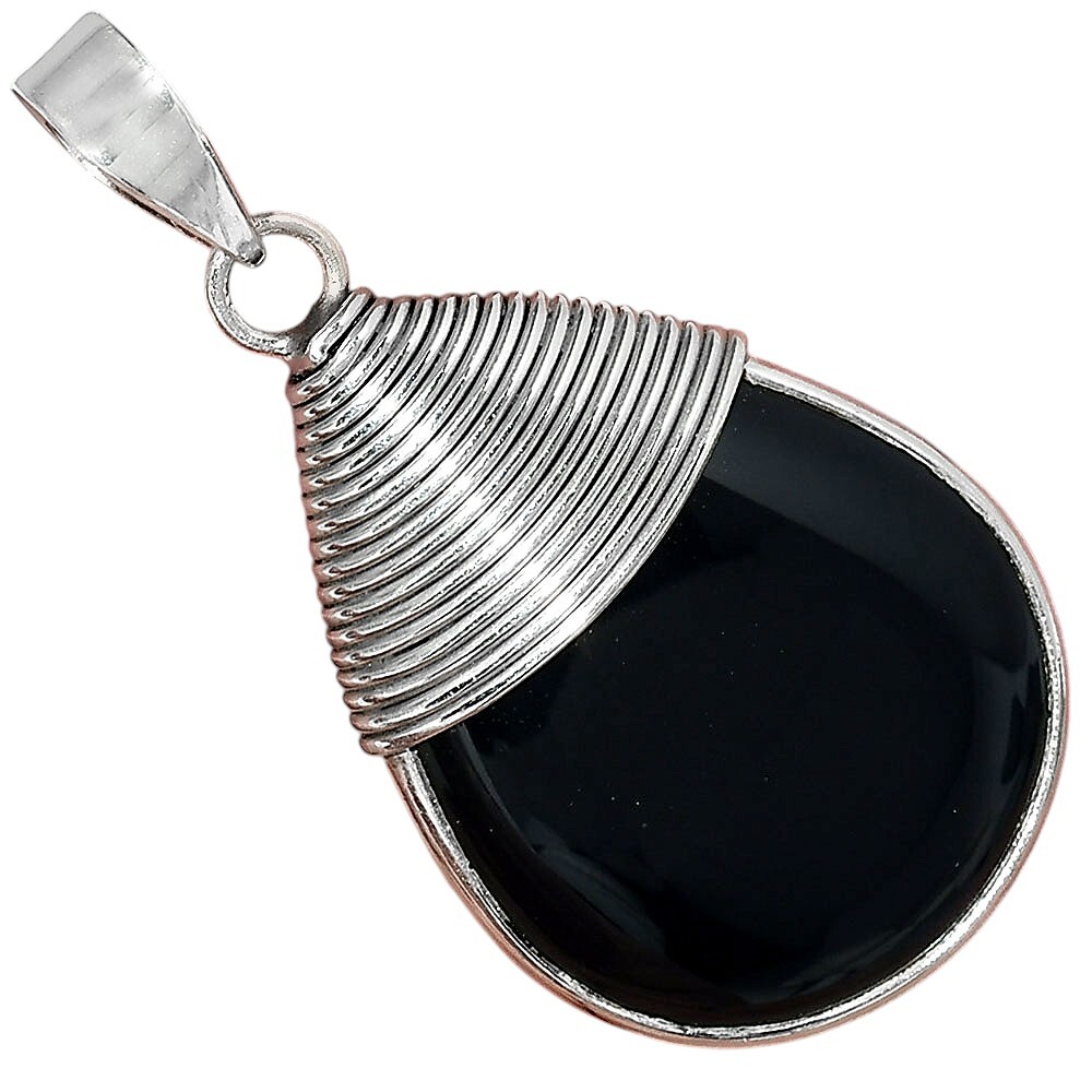 Natural Black Onyx - Brazil 925 Sterling Silver Pendant