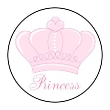 30 Princess Envelope Seals Labels Stickers 1.5" Round Party Favors Pink Crown