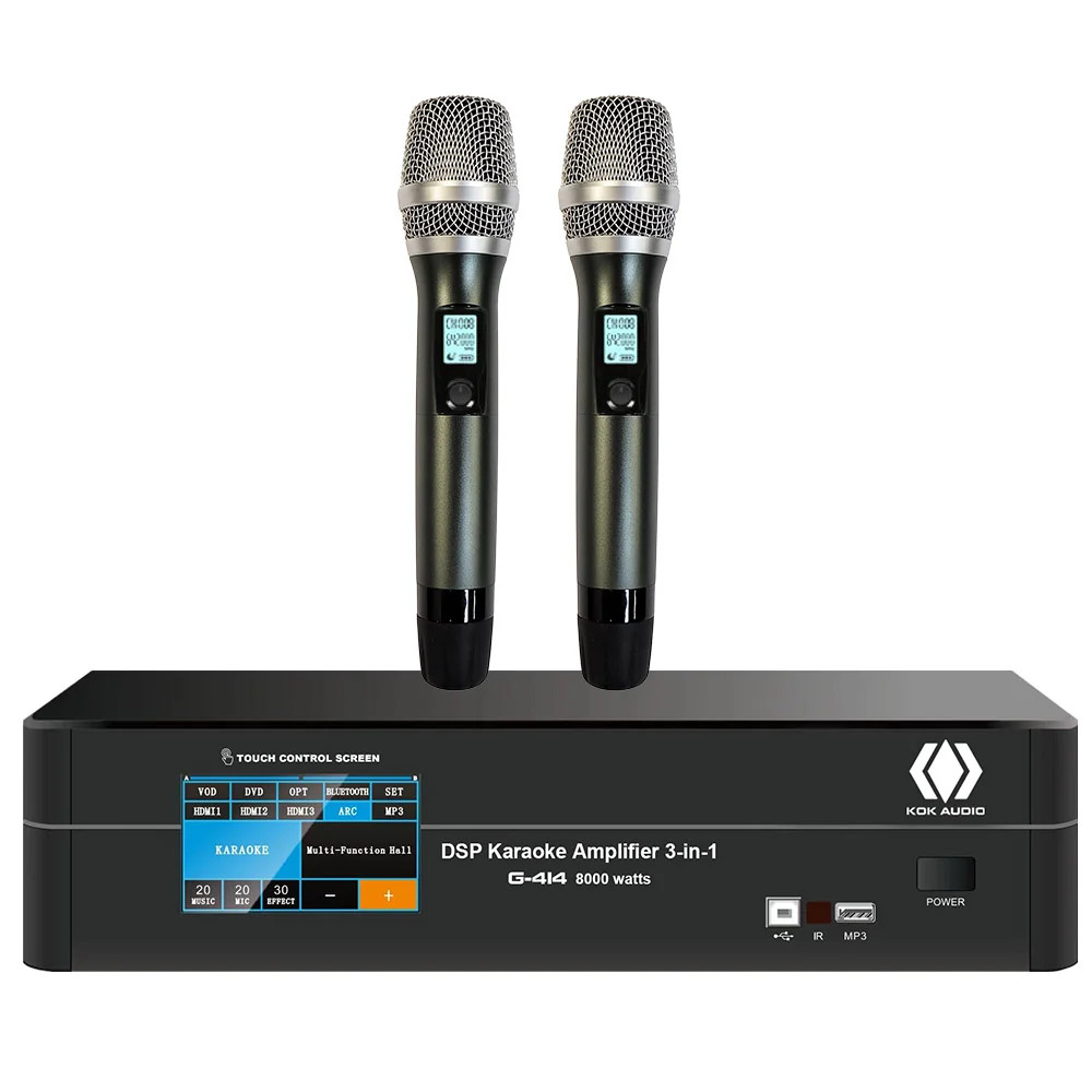 KOK Audio G-414 8000 Watt DSP Karaoke Microphone Mixing Amplifier 3- in-1